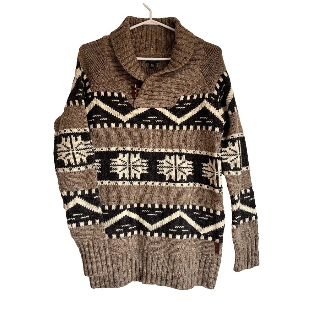 Roots shawl collar acrylic wool blend Cowichan sweater size small